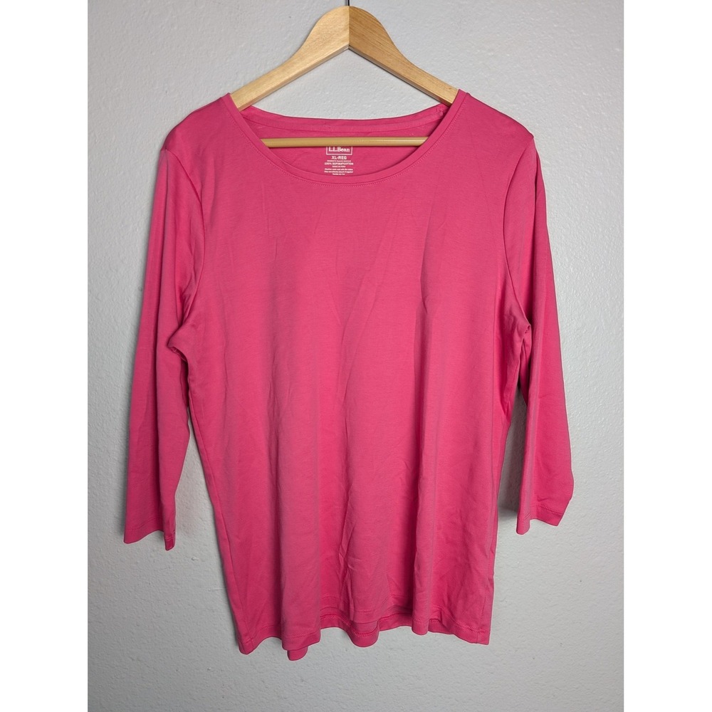 L.L. Bean Shirt Womens XL Pink 3/4 Sleeve Crew Neck Basic Cotton Supima